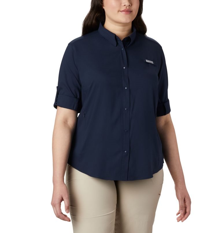 Camasa Columbia PFG Tamiami II Long Sleeve Dama Bleumarin | Plus Size KJQA18907